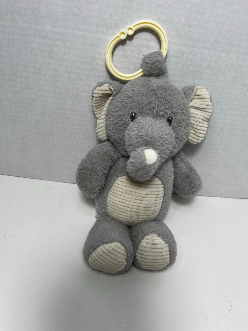 Linzy Baby elephant rattle toy gray/cream hanging plush stroller /carseat